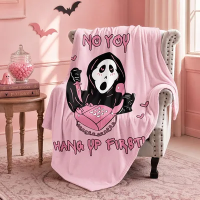 No You Hang Up Blanket: Pink Ghost Halloween Design