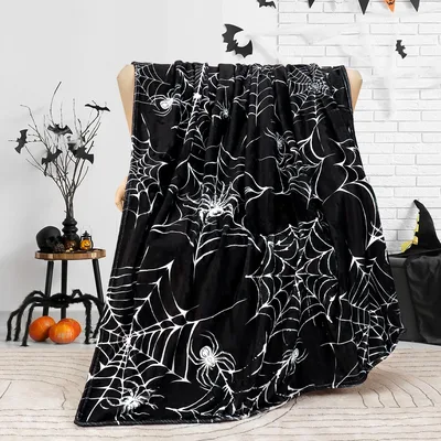 Spider Web Halloween Blanket: Gothic Black Arachnid Design for Fall