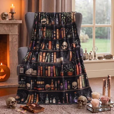 Skull Bookshelf Gothic Books Blanket for Dark Academia Readers