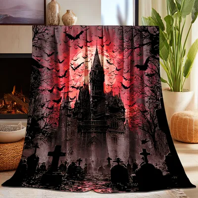 Gothic Castle Halloween Blanket Spooky Silhouette Design
