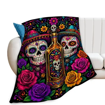 Sugar Skulls with Tequila Blanket: Vibrant Day of the Dead Art