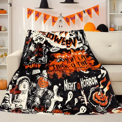 Halloween Horror Skeletons Pumpkins Blanket for Spooky Season