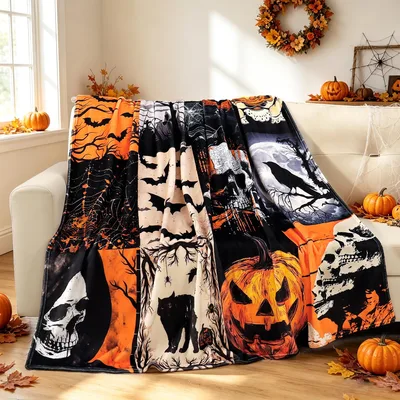 Halloween Skull Pumpkin Bats Blanket for Spooky Season Comfort