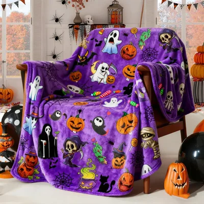 Purple Halloween Pumpkins Reapers Blanket
