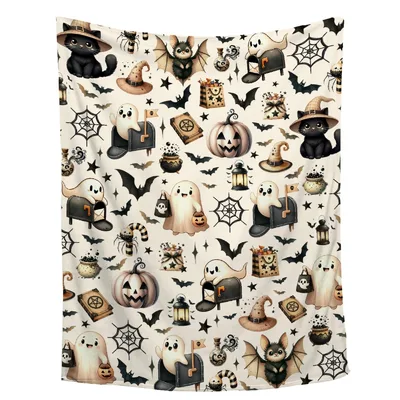 Halloween Ghost Bat Pattern Blanket: Cute Spooky Season Design