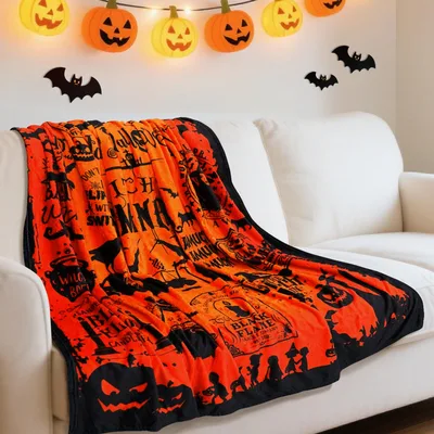 Vintage Halloween Witch Pumpkin Blanket for Spooky Season Decor