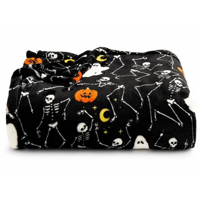 Halloween Skeletons Pumpkins Ghosts Blanket for Spooky Season
