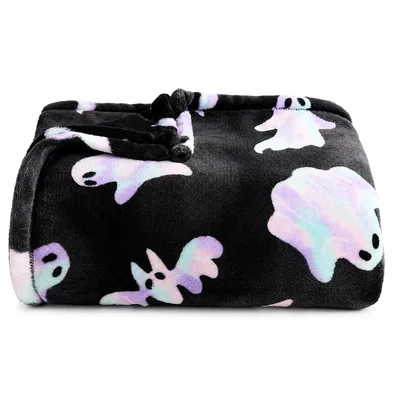 Pastel Ghost Blanket: Soft Halloween Specters on Black