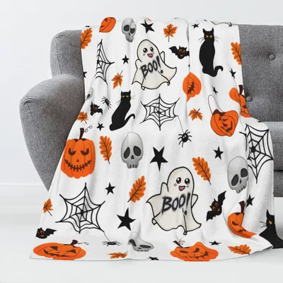 Halloween Ghosts Pumpkins and Spiders Blanket