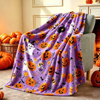 Jack-O-Lantern Ghost Halloween Blanket: Spooky Purple Design