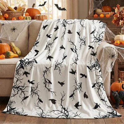 Halloween Crows Trees Blanket: Spooky Branches and Black Birds
