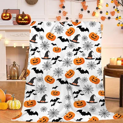 Halloween Pumpkins Bats Blanket: Spooky Pattern for Seasonal Decor