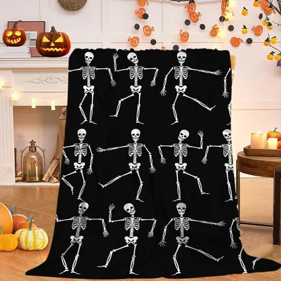 Midnight Skeleton Parade Blanket: Dancing Bones Halloween Throw