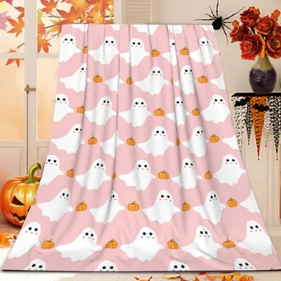 Cute Ghosts and Pumpkins Pattern Blanket for Halloween