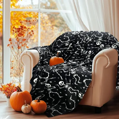 Midnight Bone Dance Halloween Blanket for Skeleton Lovers