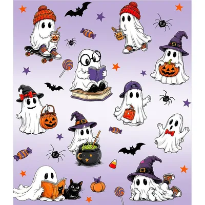 Halloween Ghosts Pattern Blanket: Cute Spooky Characters for Fall