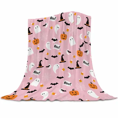 Pink Spooky Boo Ghosts Blanket featuring cute white ghosts