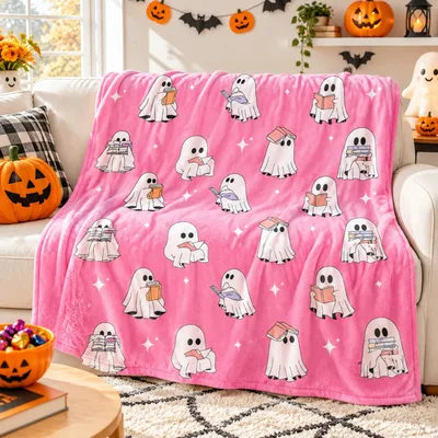 Reading Ghosts on Pink Blanket: Spooky Bookworms for Halloween