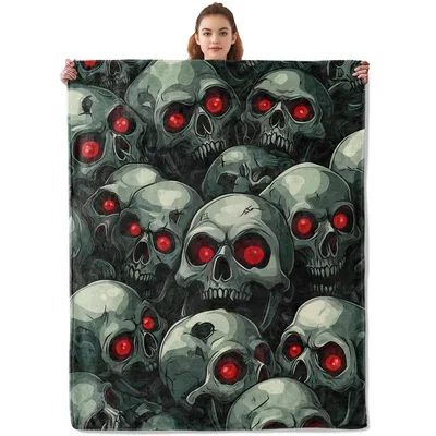 Skulls Red Eyes Pattern Blanket for Halloween and Gothic Lovers