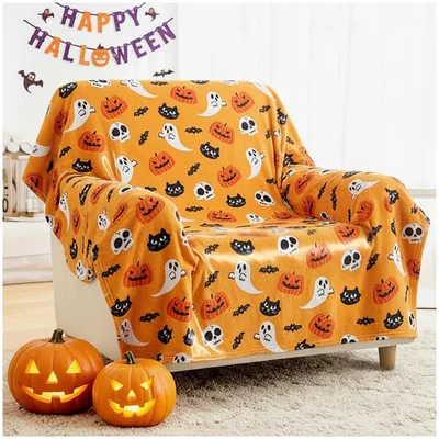 Halloween Pumpkins Ghosts Blanket for Spooky Season Decor