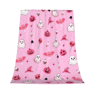 Sweet Pink Ghost Pumpkin Blanket features cute ghosts