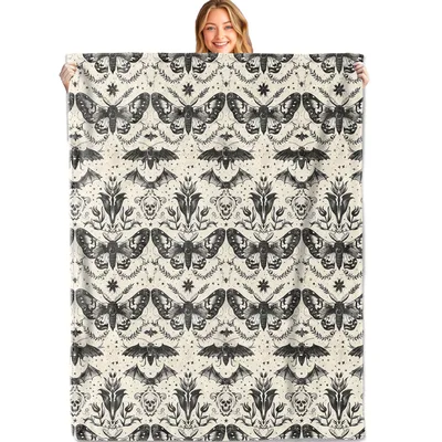 Gothic Moth Skull Pattern Blanket: Dark Moth and Skull Throw