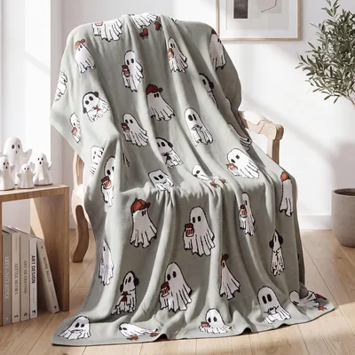 Coffee Drinking Halloween Ghosts Blanket for Spooky Sips