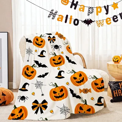 Jack-O-Lantern Halloween Pattern Blanket for Spooky Season