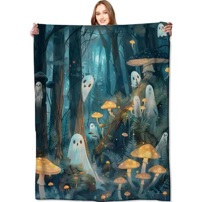 Ghost Mushroom Forest Blanket: Haunted Woods Throw for Spooky Season
