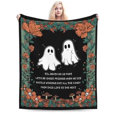 Ghost Friends Halloween Blanket: Spooky Floral Design with Ghosts