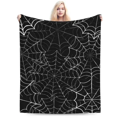 Gothic Spider Web Pattern Blanket for Spooky Season Decor