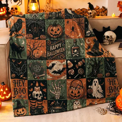 Halloween Patchwork Blanket: Vintage Spooky Squares for Fall Decor