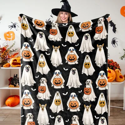 Halloween Ghost Dogs Pattern Blanket for Spooky Pet Lovers