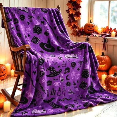Halloween Witch Pattern Blanket: Spooky Mystical Symbols for Fall