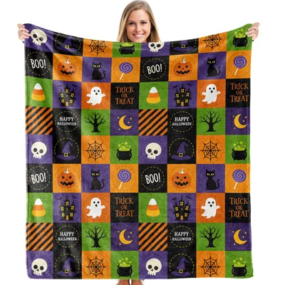 Halloween Patchwork Pattern Blanket Spooky Squares Design