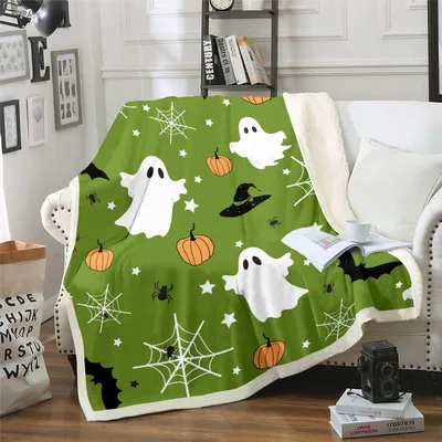 Ghosts Pumpkins Spider Webs Blanket for Spooky Season