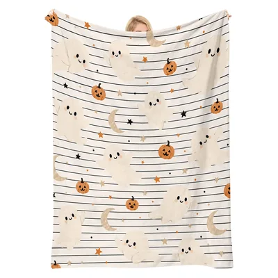 Cute Ghost Pumpkin Moon Blanket: Spooky Cute Halloween Design