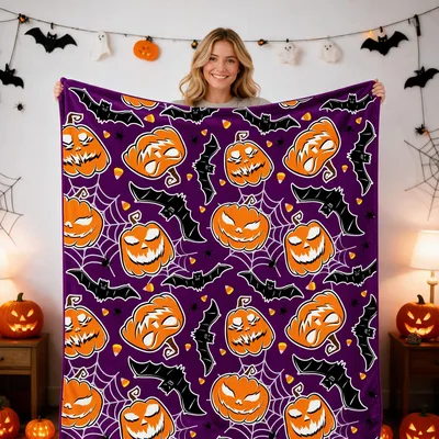 Halloween Pumpkin Bats Blanket: Spooky Jack-O-Lanterns and Flying Bats