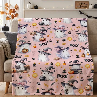 Cute Witch Ghosts Halloween Blanket for Spooky Season