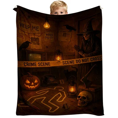 Halloween Crime Scene Witch Blanket Spooky Investigation Design