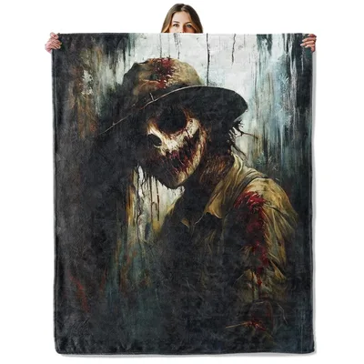 Horror Scarecrow Skull Blanket: Creepy Art for Halloween Fans