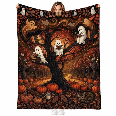 Reading Ghosts in an Autumn Forest Blanket for Bookish Spooks