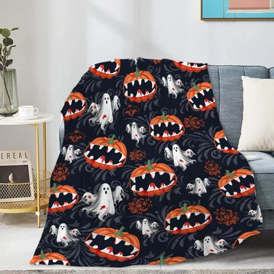 Jack-O'-Lantern Ghosts Pattern Blanket Spooky Pumpkin Design