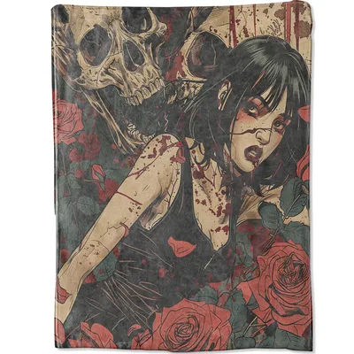 Gothic Girl with Skull Blanket: Dark Art Throw for Halloween Lovers