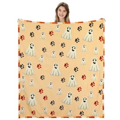 Halloween Ghost Paw Print Blanket: Spooky Pet Prints for Cozy Nights