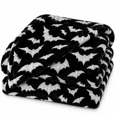 White Bats on Black Blanket: Spooky Bat Pattern for Halloween