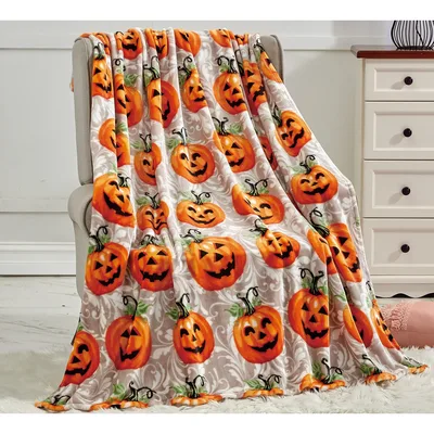 Halloween Pumpkin Pattern Blanket featuring cheerful jack-o'-lanterns