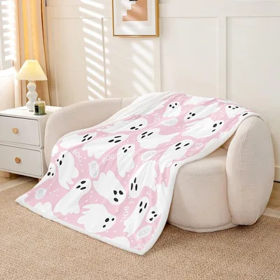 Pink Ghost Pattern Blanket: Cute White Specters on Pink Background