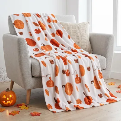 Halloween Pumpkins Pattern Blanket featuring orange gourds