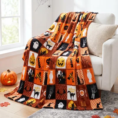 Halloween Patchwork Cats Pumpkins Blanket